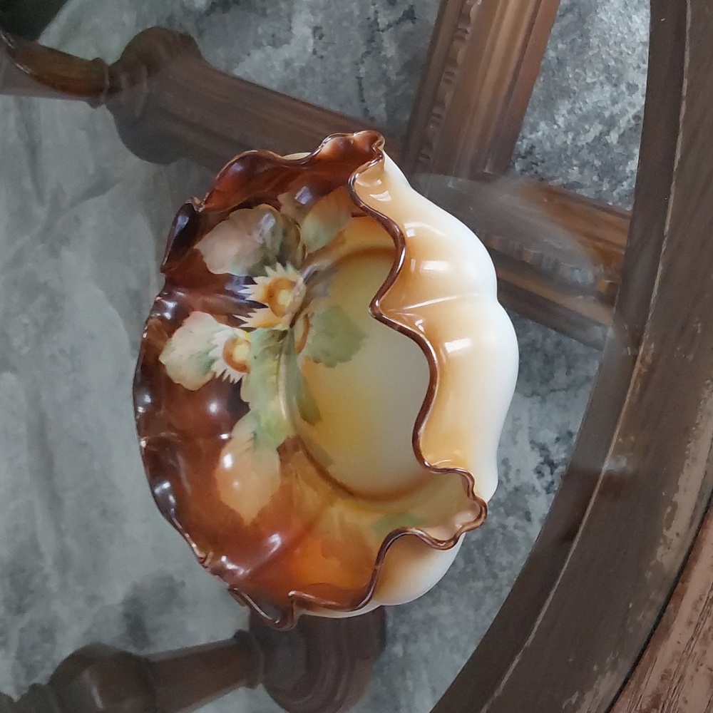 "Nippon" Floral Nut Ruffled Bowl/ Trinket Dish - Vintage and Unique